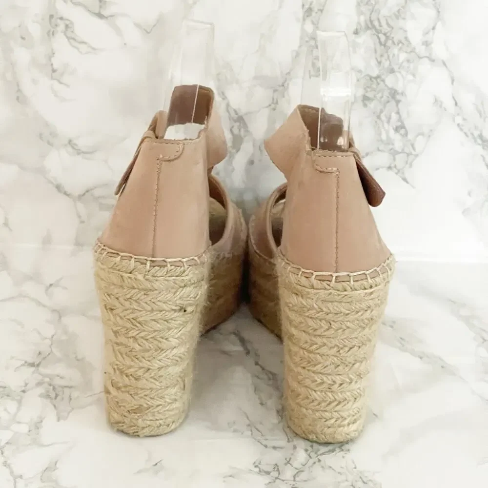 MARC FISHER Alida Suede Espadrille Wedge Sandal Blush Pink 7.5